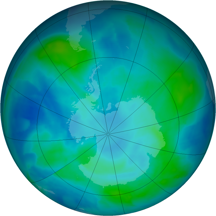 Antarctic ozone map for 04 March 2012